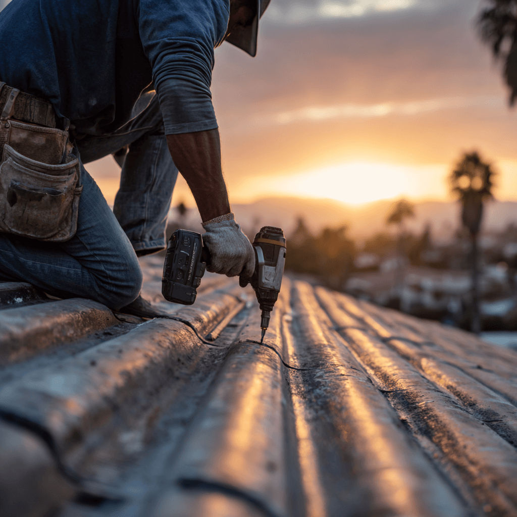 Roofer working at sunset in Monterey