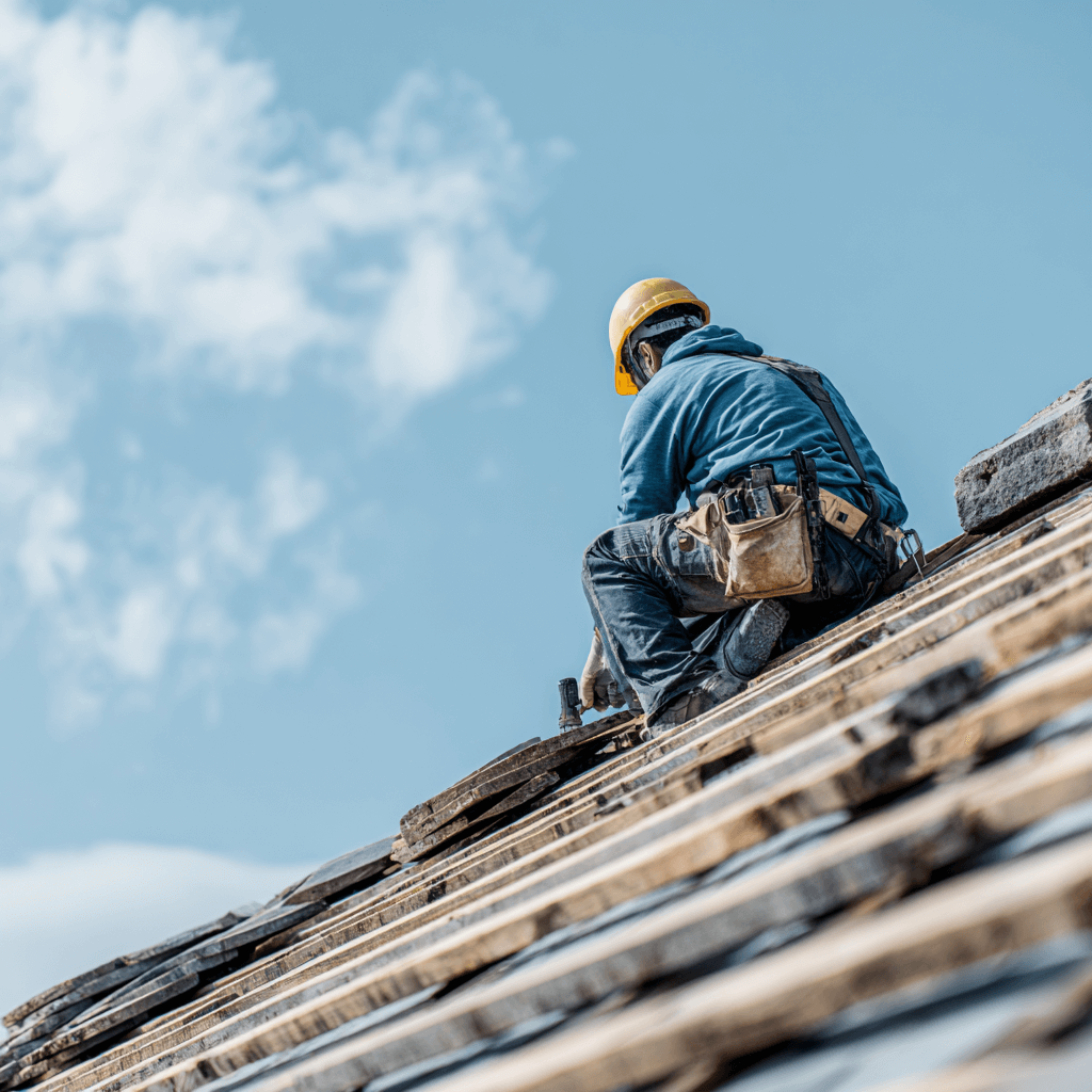 Roofing contractor laying tiles in Monterey